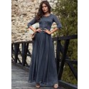  Floral Lace Bodice Ribbon Waist Pleated Prom Dress