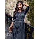  Floral Lace Bodice Ribbon Waist Pleated Prom Dress