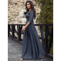  Floral Lace Bodice Ribbon Waist Pleated Prom Dress
