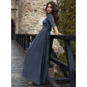  Floral Lace Bodice Ribbon Waist Pleated Prom Dress