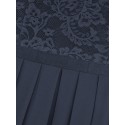  Floral Lace Bodice Ribbon Waist Pleated Prom Dress