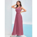 SHEIN Modely Solid Ruched Pleated Hem Dress