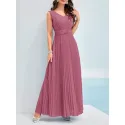 SHEIN Modely Solid Ruched Pleated Hem Dress