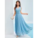 SHEIN Modely Solid Ruched Pleated Hem Dress
