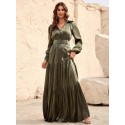 Lantern Sleeve Ruffle Hem Belted Dress