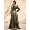 Lantern Sleeve Ruffle Hem Belted Dress