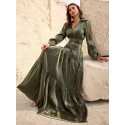 Lantern Sleeve Ruffle Hem Belted Dress