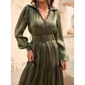 Lantern Sleeve Ruffle Hem Belted Dress