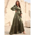 Lantern Sleeve Ruffle Hem Belted Dress
