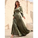 Lantern Sleeve Ruffle Hem Belted Dress