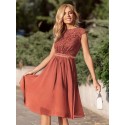 MIUSOL Guipure Lace Insert Chiffon Cocktail Party A-Line Dress