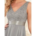 EVER-PRETTY V Neck Contrast Lace Asymmetrical Hem Semi-Formal Dress