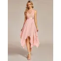 EVER-PRETTY V Neck Contrast Lace Asymmetrical Hem Semi-Formal Dress