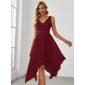 EVER-PRETTY V Neck Contrast Lace Asymmetrical Hem Semi-Formal Dress