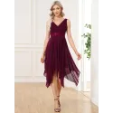 EVER-PRETTY V Neck Contrast Lace Asymmetrical Hem Semi-Formal Dress