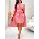 SHEIN Lady Lapel Cape Sleeves Knotted Front Dress