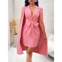 SHEIN Lady Lapel Cape Sleeves Knotted Front Dress