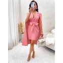SHEIN Lady Lapel Cape Sleeves Knotted Front Dress