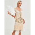 1pc Sequin Plants Fringe Hem Tank Dress