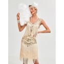 1pc Sequin Plants Fringe Hem Tank Dress