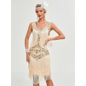 1pc Sequin Plants Fringe Hem Tank Dress