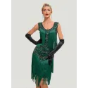 1pc Sequin Plants Fringe Hem Tank Dress