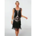 1pc Sequin Plants Fringe Hem Tank Dress