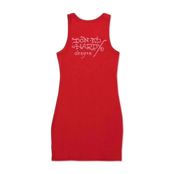Ed Hardy ED HARDY Cobra Rib Tank Dress In Red