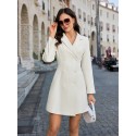SHEIN BIZwear Solid Color Notched Collar Double Breasted Long Sleeve Dress