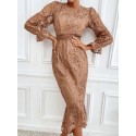 SHEIN Modely Flounce Sleeve Mermaid Hem Guipure Lace Prom Dress