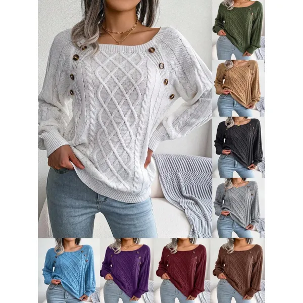 Cable Knit Button Detail Raglan Sleeve Sweater