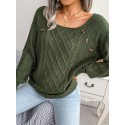 Cable Knit Button Detail Raglan Sleeve Sweater