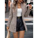 Houndstooth Print Open Front Coat
