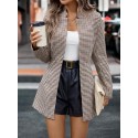 Houndstooth Print Open Front Coat