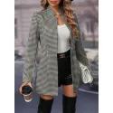 Houndstooth Print Open Front Coat