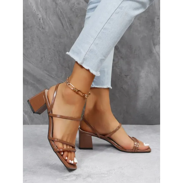 Women's Fairy Style Summer Sandals, Versatile Chunky Heeled Brown High Heels, Strap Open Toe Roman Shoes