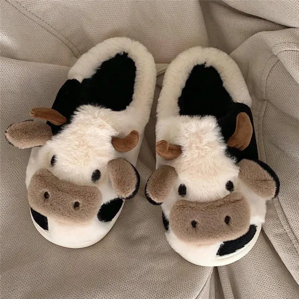 Home Animal Cute Cartoon Slippers Warm, Fashionable And Comfortable Cow Plus Velvet Slippers