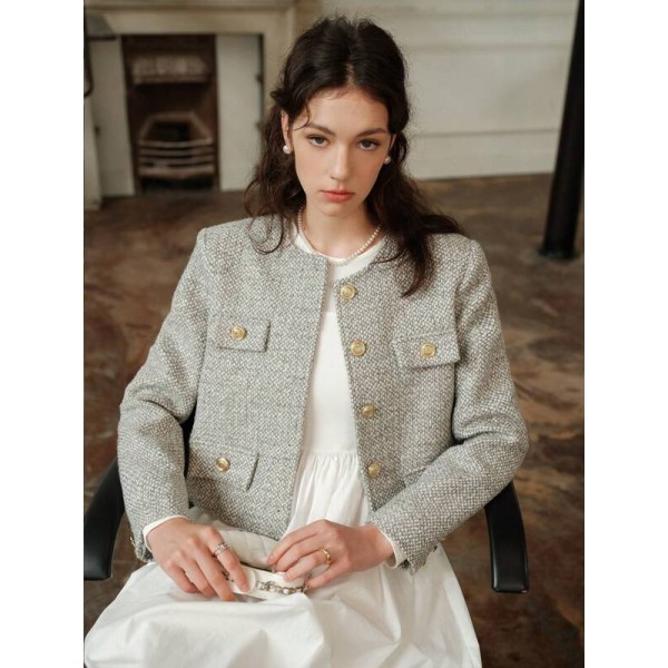 Flap Detail Button Front Tweed Overcoat