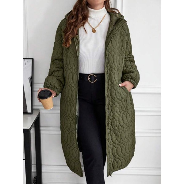 Dual Pocket Drop Shoulder Hooded Quilted Coat