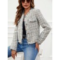  Plaid Pattern Raw Trim Flap Detail Tweed Jacket