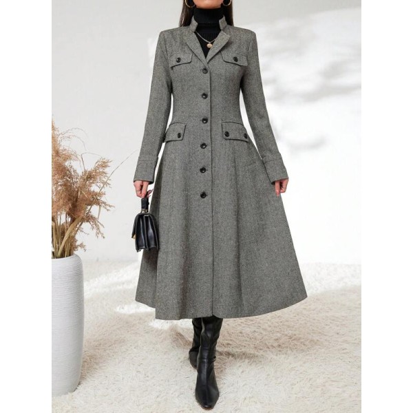 Lapel Neck Flap Detail Coat
