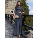 Floral Lace Bodice Ribbon Waist Pleated Prom Dress