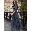  Floral Lace Bodice Ribbon Waist Pleated Prom Dress