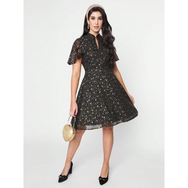 Black & Gold Star Capulet Fit & Flare Dress