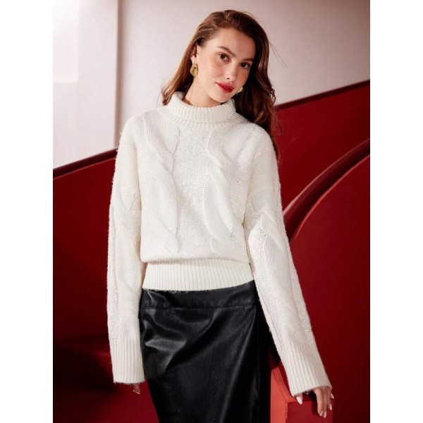  PREMIUM SEQUIN CABLE KNIT TURTLENECK SWEATER
