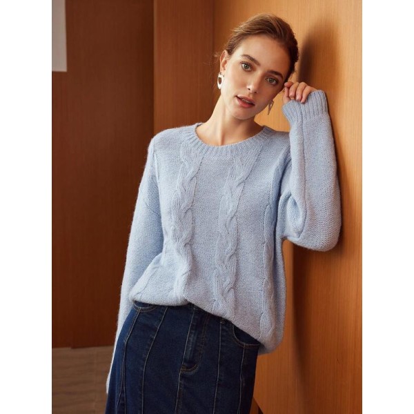  PREMIUM MOHAIR WOOL-BLEND CABLE KNIT SWEATER